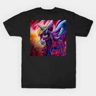 Wonderful colorful unicorn with flowers T-Shirt